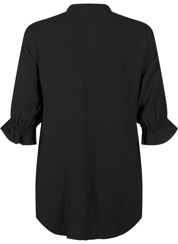 Lang viscose shirt met kanten detail, Black, Packshot image number 1