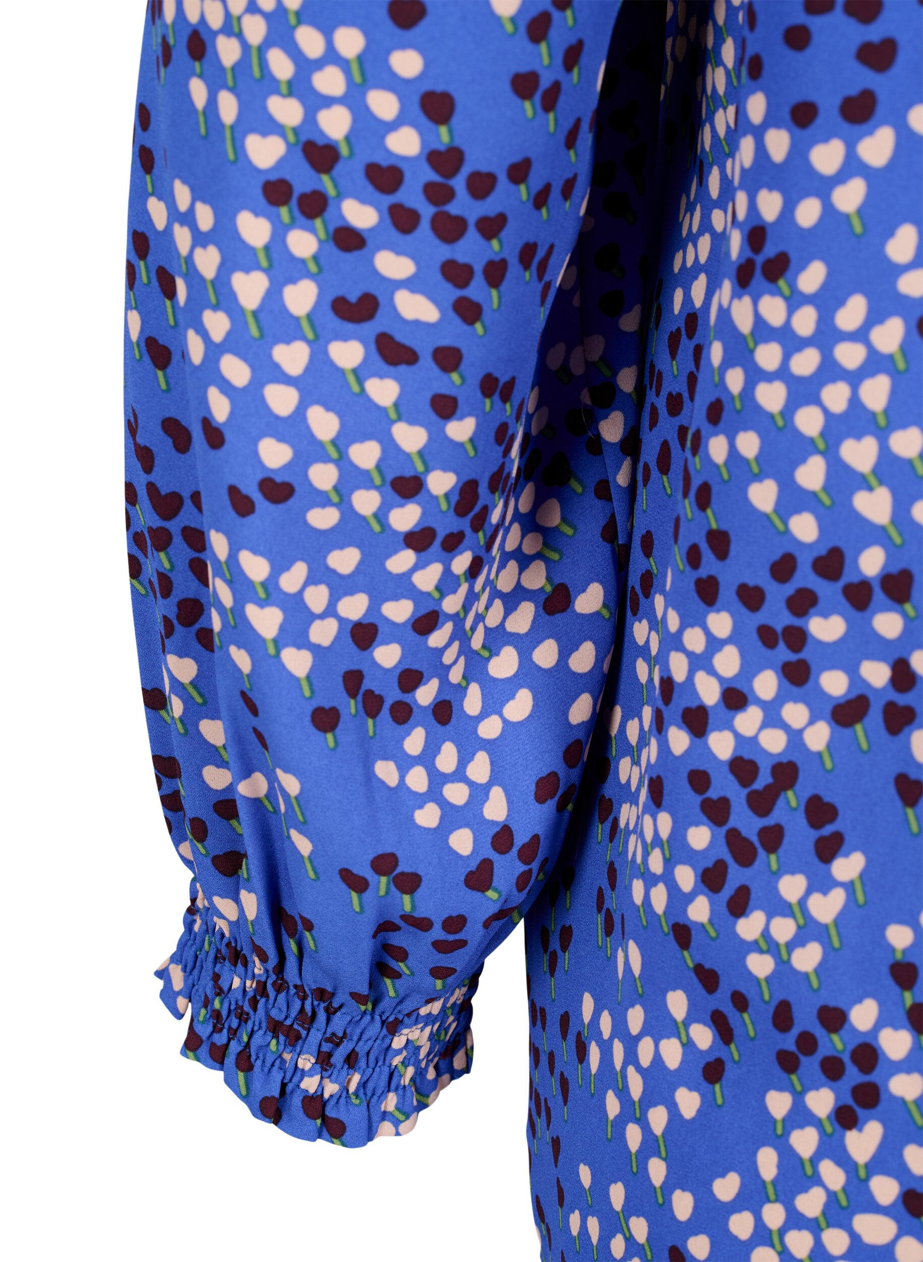 Zizzi FLASH - Blouse met lange mouwen, smok en print, Dazzling Blue AOP, Packshot image number 3