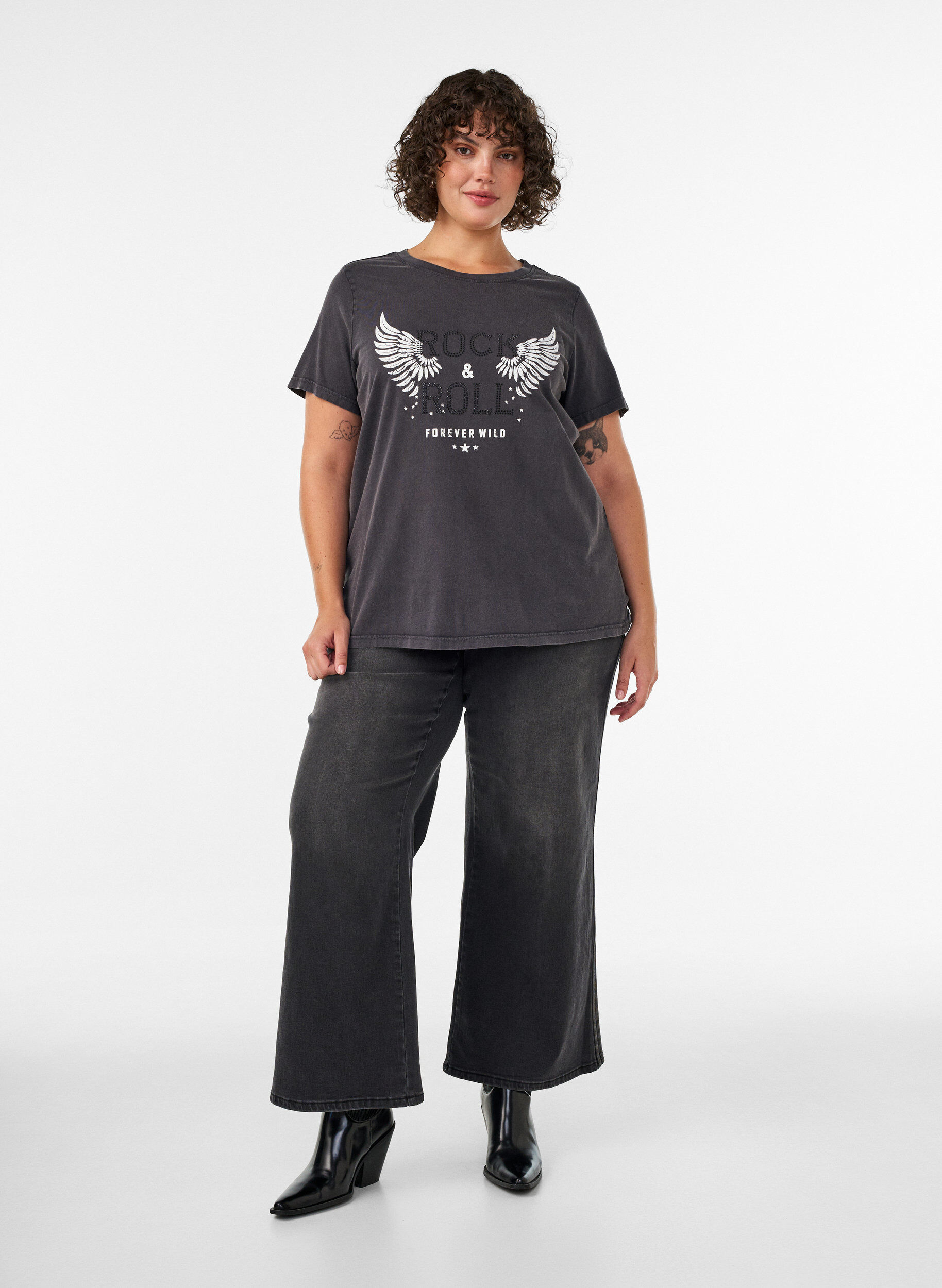 ZizziT-shirt van biologisch katoen met print, Zwart, Model image number 1