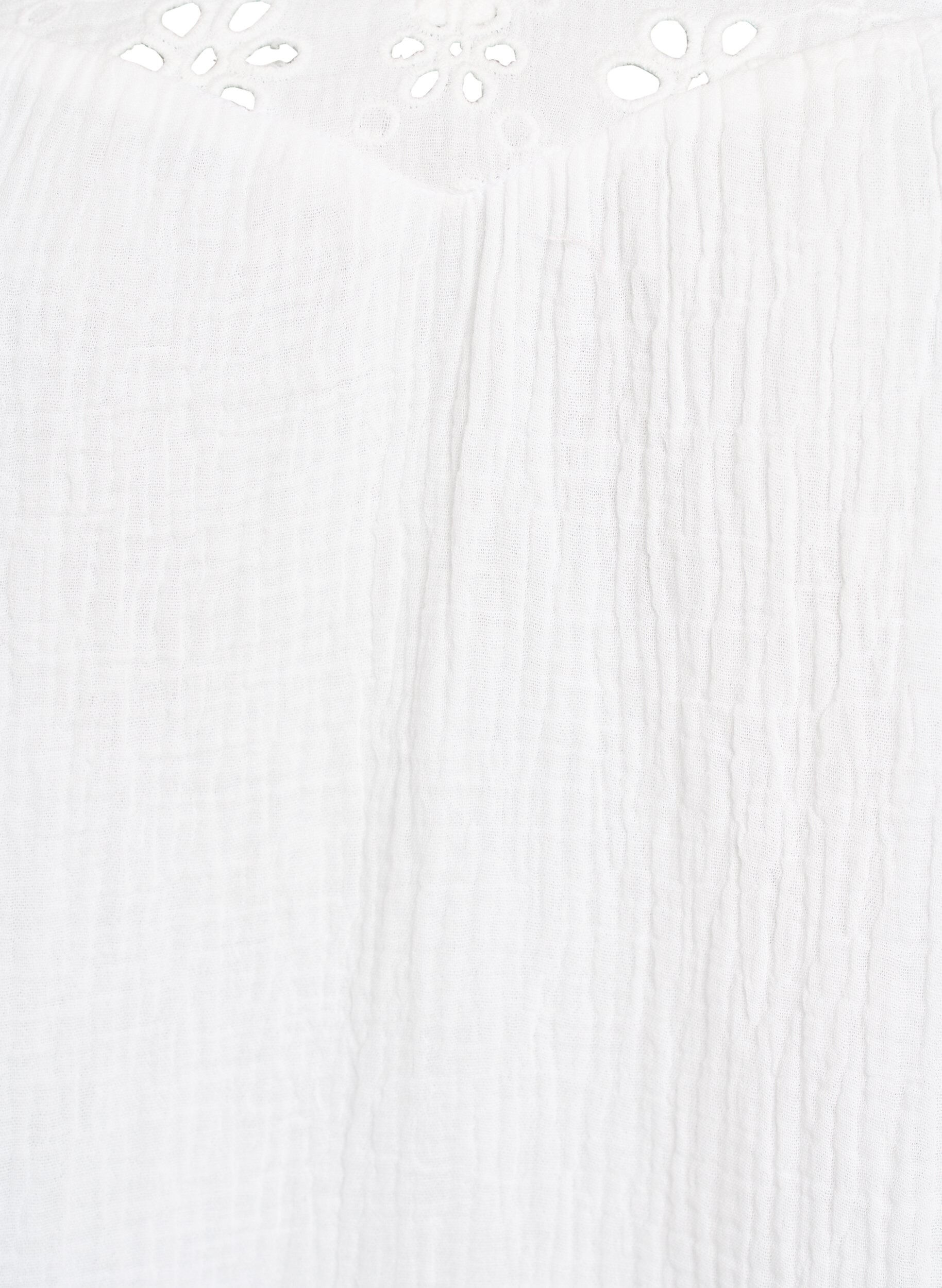 Zizzi Blouse in katoen mousseline met broderie anglaise en 1/2 mouwen, Wit, Packshot image number 2
