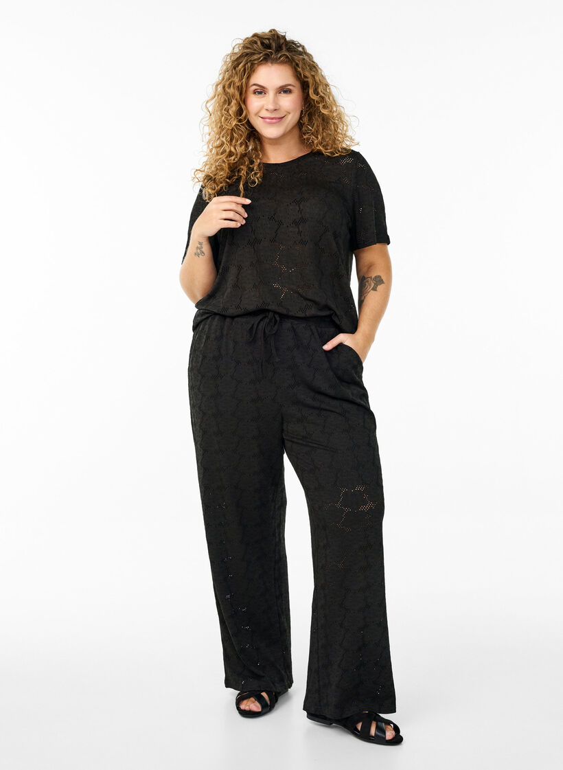 FLASH - Broek met textuur en hoge taille, Zwart, Model image number 0