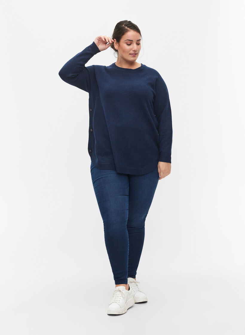 Gemêleerde gebreide blouse met knopen, Navy Blazer Mel., Model image number 3