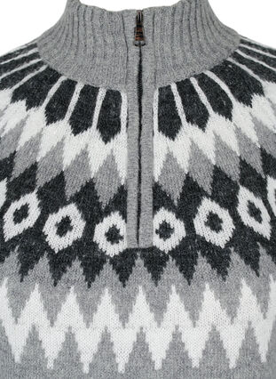Gebreide trui met jacquard patroon, hoge hals en rits, Dark Grey Mel. Comb, Packshot image number 2