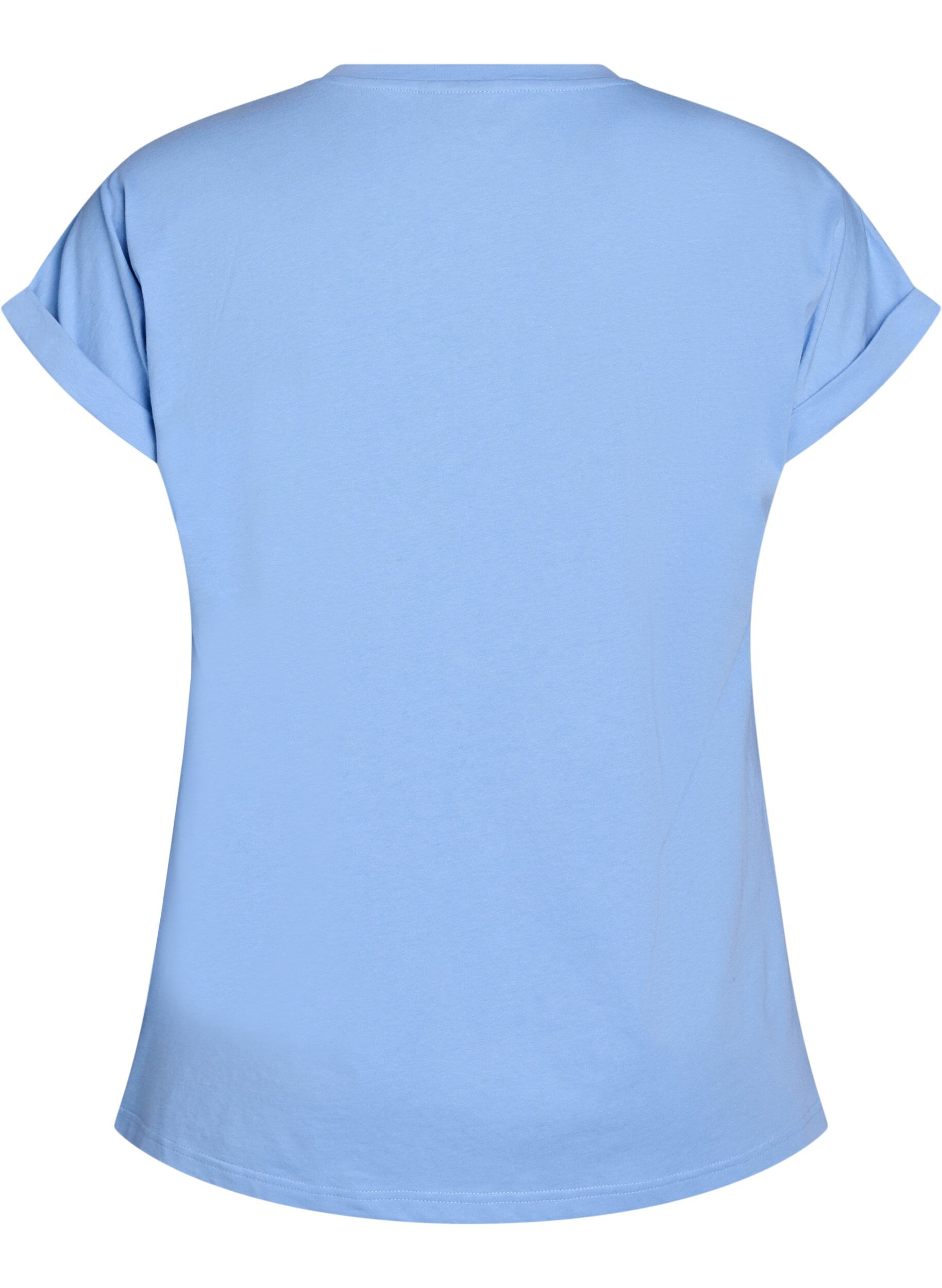 Zizzi T-shirt met korte mouwen in een katoenmix, Blauw, Packshot image number 1