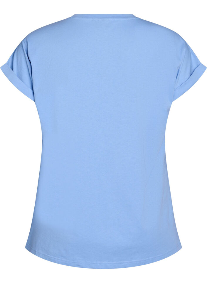 T-shirt met korte mouwen in een katoenmix, Blauw, Packshot image number 1