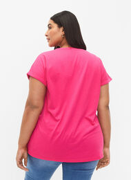 T-shirt met korte mouwen van katoenmix, Raspberry Sorbet, Model