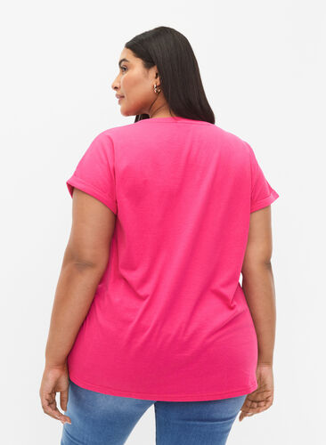 T-shirt met korte mouwen van katoenmix, Raspberry Sorbet, Model image number 1