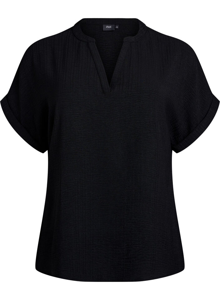 Luchtige blouse met korte mouwen, Zwart, Packshot image number 0