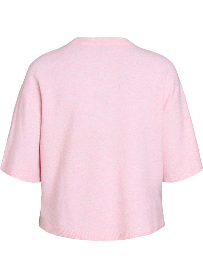 Los gebreide shirt met korte mouwen, Roze, Packshot image number 1