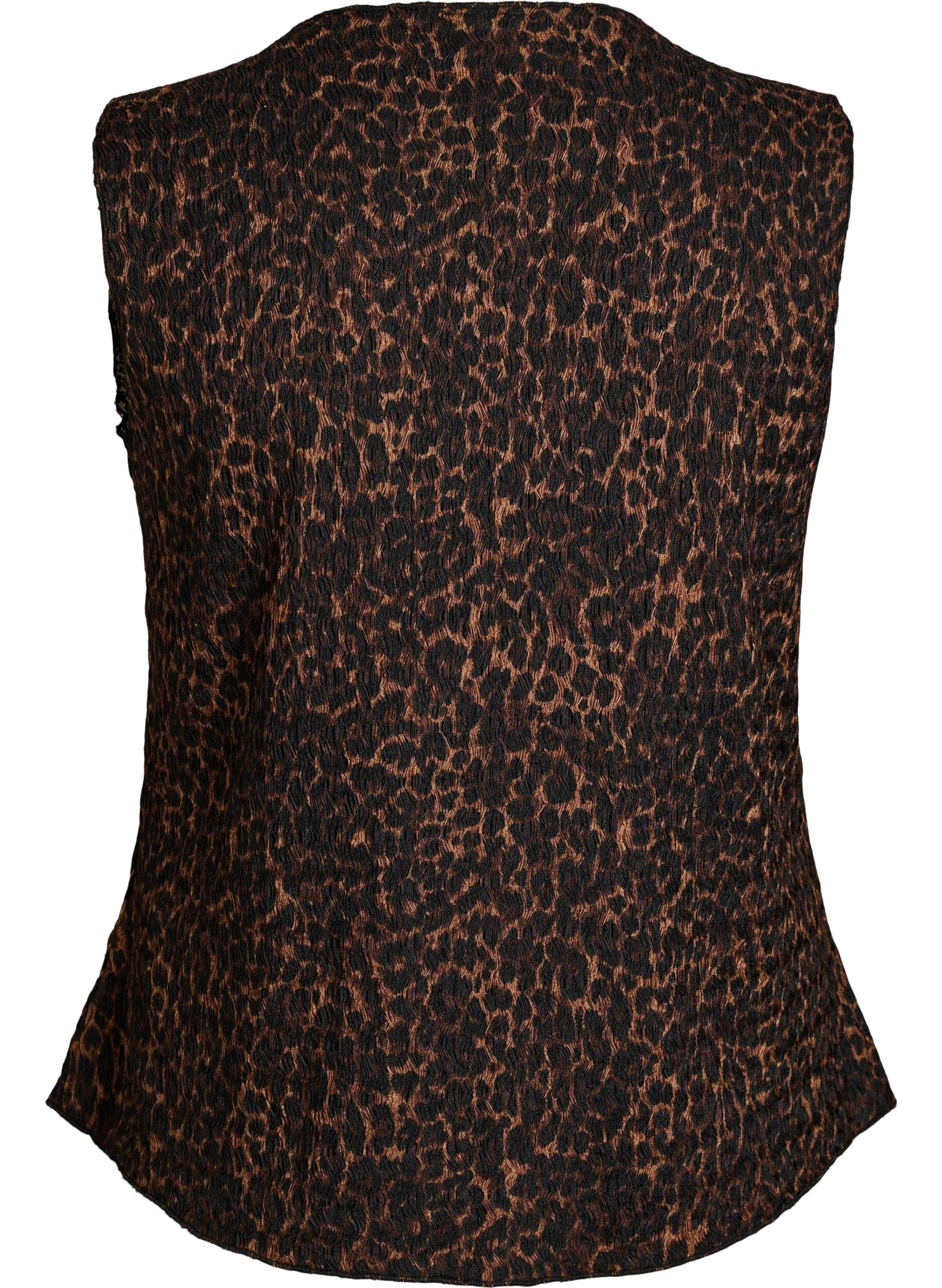ZizziMouwloos top met een golvende textuur en knoopsluiting, Bruin, Packshot image number 1