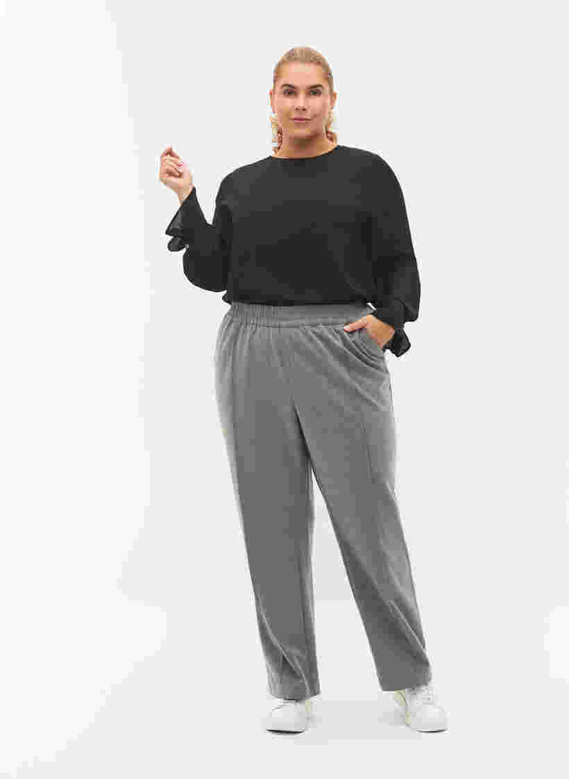 Grijs gemêleerde broek met elastiek in de taille, Medium Grey Melange, Model