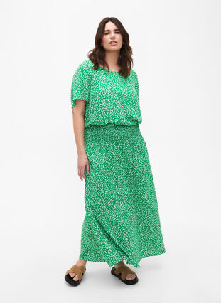 FLASH - Viscose blouse met korte mouwen en print, Bright Green Wh.AOP, Model image number 2