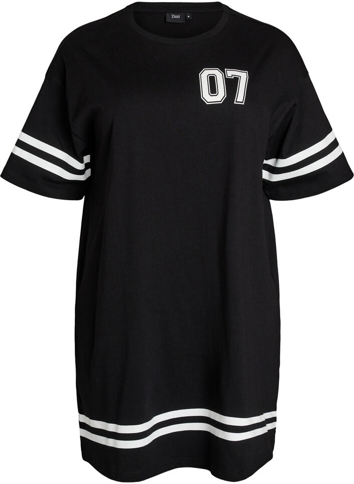 Kort T-shirtjurkje met sportieve details, Zwart, Packshot image number 0