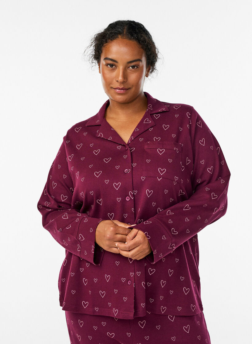 Katoenen pyjamashirt met borstzak, Rood, Model