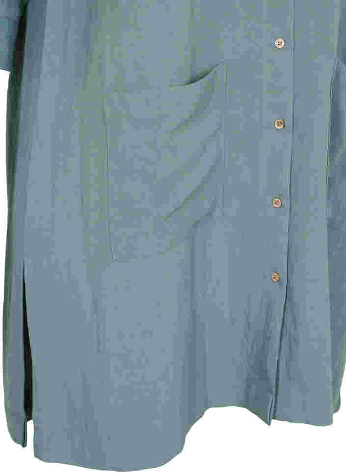 Lang viscose overhemd met zakken en 3/4 mouwen, Balsam Green, Packshot image number 3