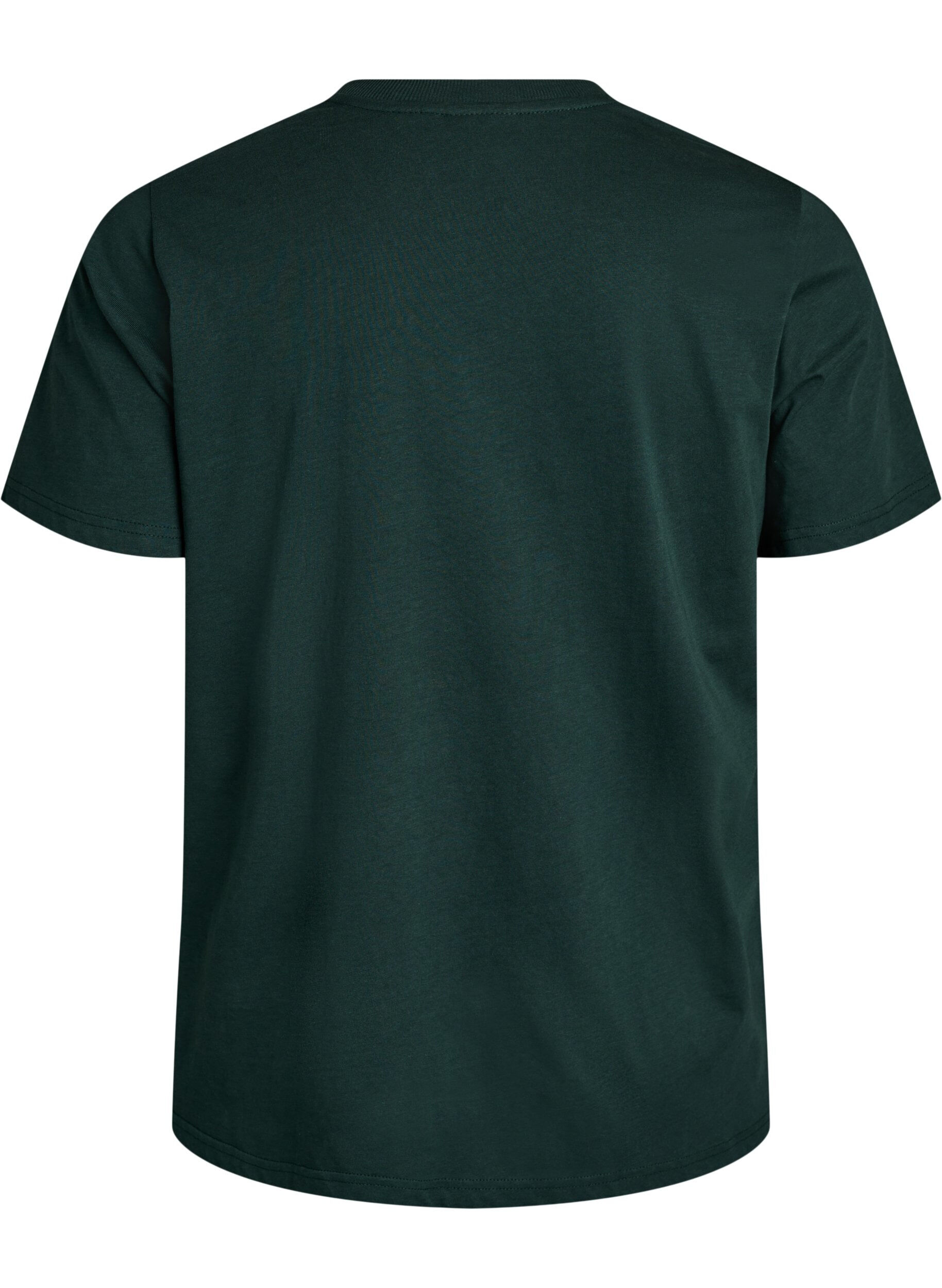 Zizzi Basic katoenen T-shirt met ronde hals, Groen, Packshot image number 1