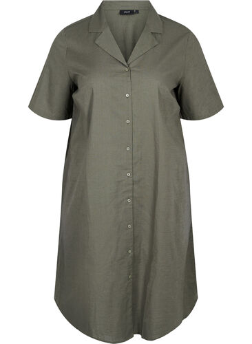 Lange katoenen blouse met korte mouwen, Dusty Olive, Packshot image number 0