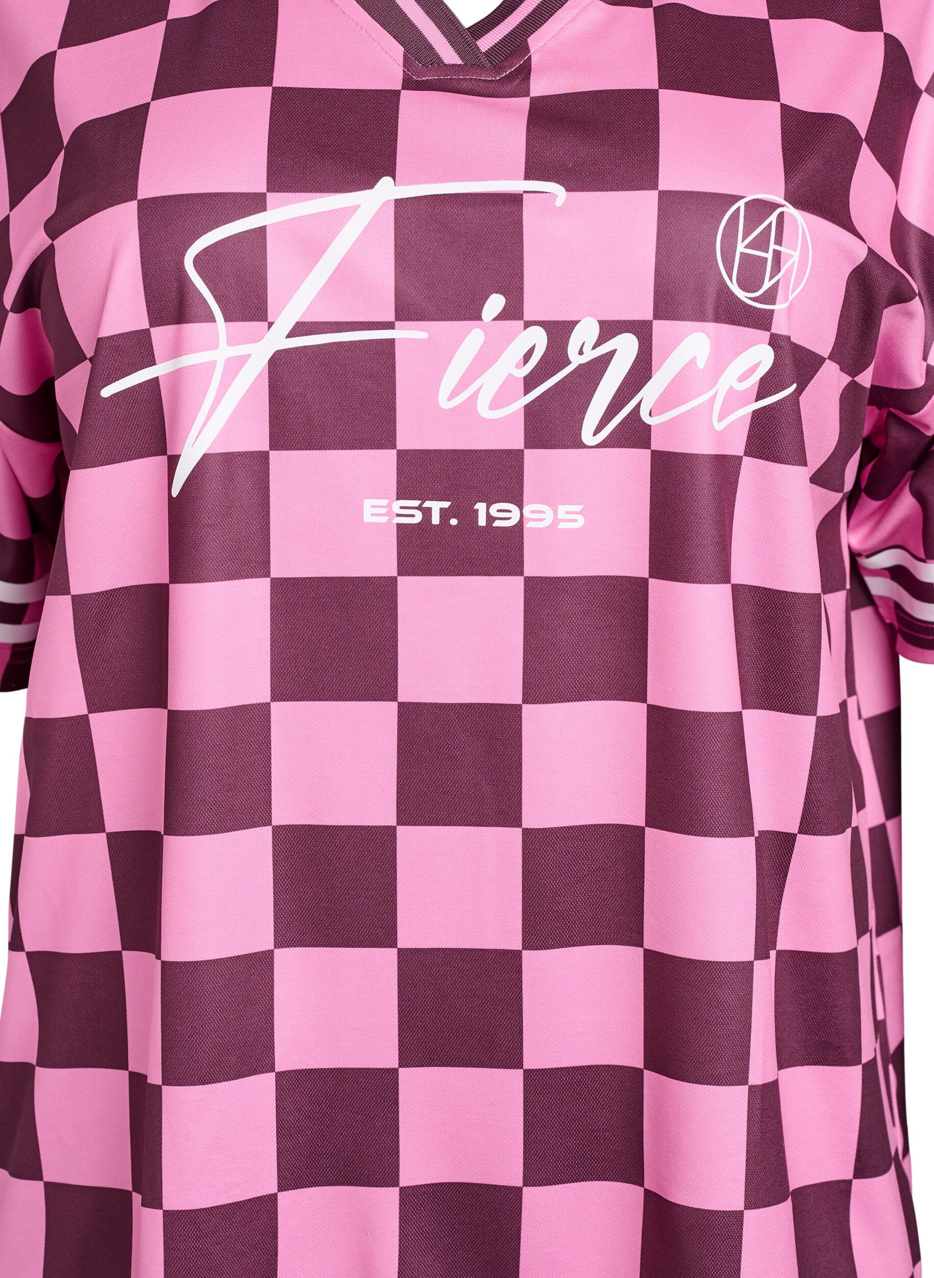 Zizzi Sporty T-shirt met ruiten en tekstprint, Rood, Packshot image number 2