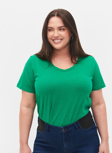Basic t-shirt in effen kleur met katoen, Jolly Green, Model image number 0
