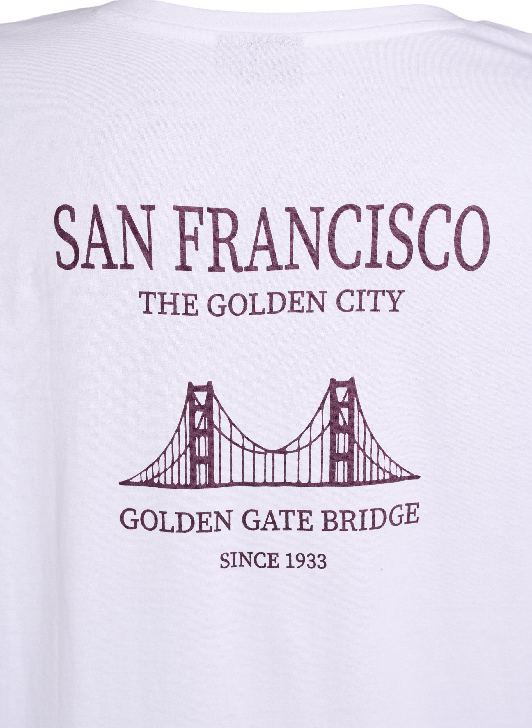 Zizzi Lang nachthemd-T-shirt in biologisch katoen met print, Wit, Packshot image number 3