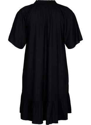 Viscose jurk met korte mouwen en v-hals, Black, Packshot image number 1
