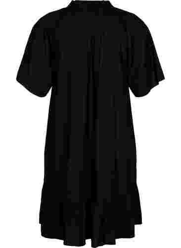 Viscose jurk met korte mouwen en v-hals, Black, Packshot image number 1