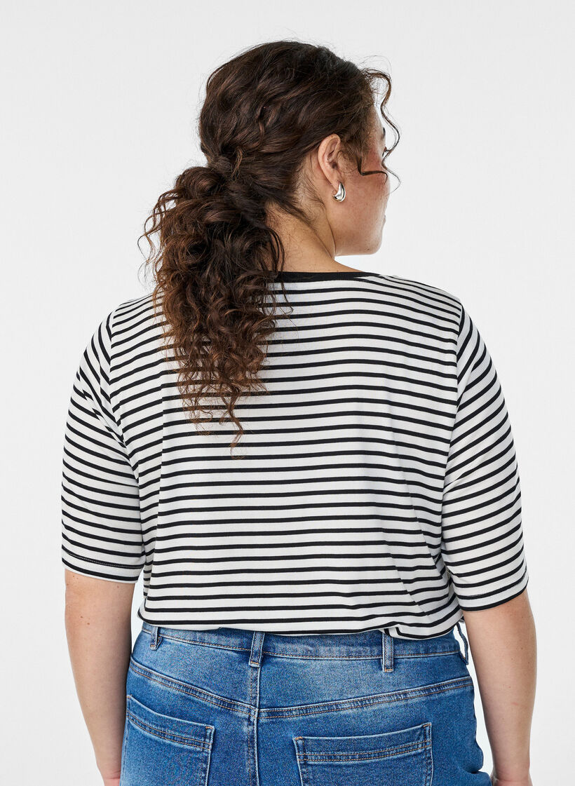 T-shirt met TENCEL&trade; Lyocell en strepen, Wit, Model image number 2