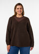 Gebreide blouse met V-hals en raglanmouwen, Bruin, Model image number 0