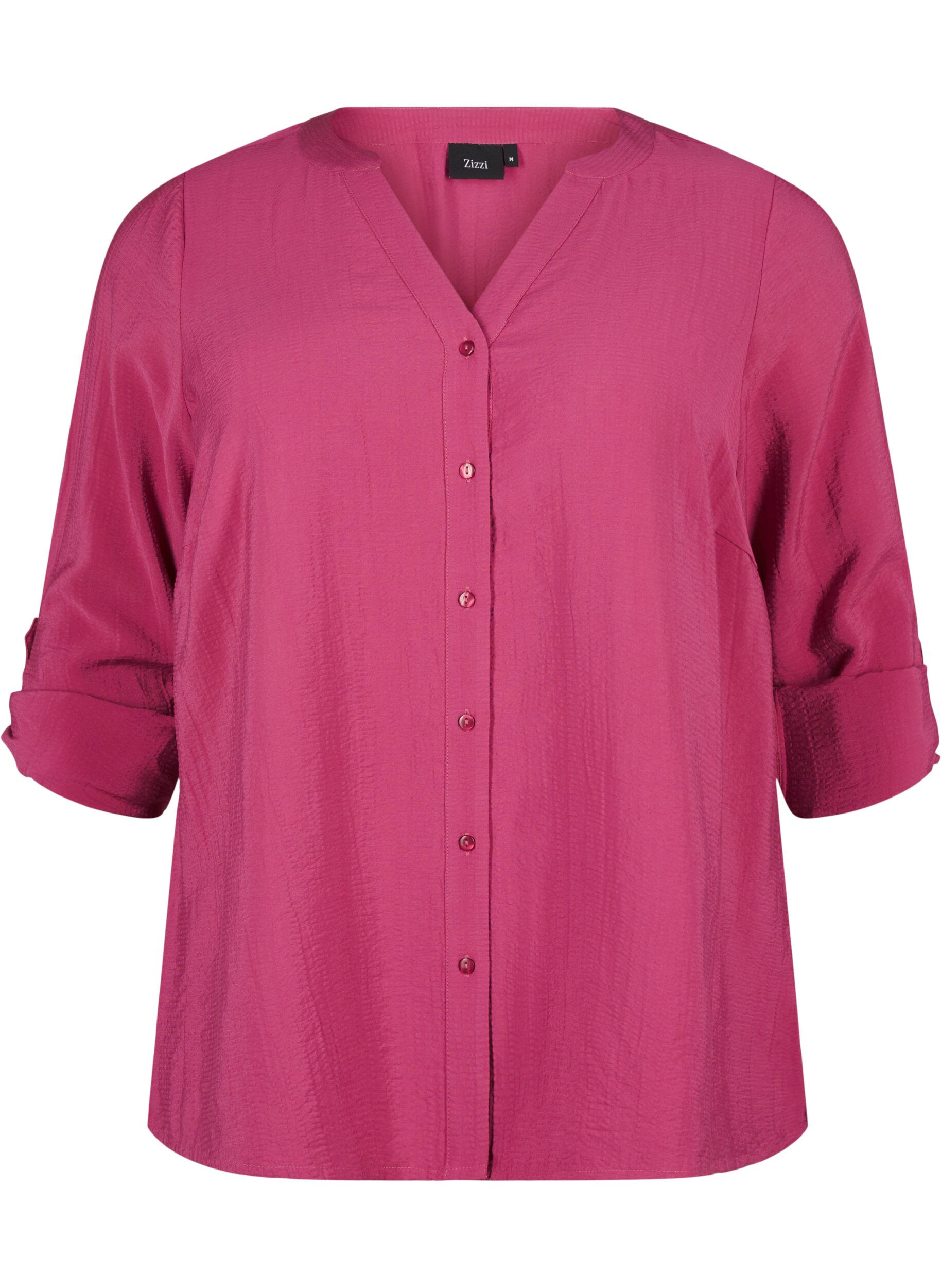 Zizzi Viscose overhemd blouse met driekwart mouwen., Malaga, Packshot image number 0