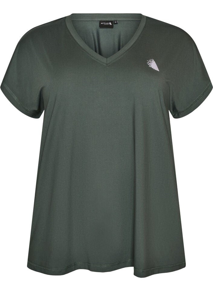 Losvallend trainings-T-shirt met V-hals, Groen, Packshot image number 0