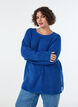 Gebreide trui met een diagonaal patroon en raglanmouwen, Blauw, Model image number 0