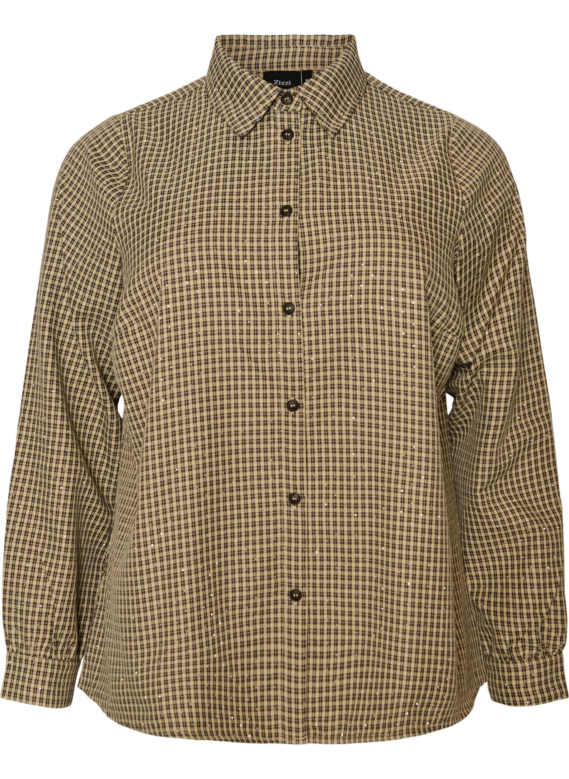 Shirt met klein ruitpatroon en strasstenen