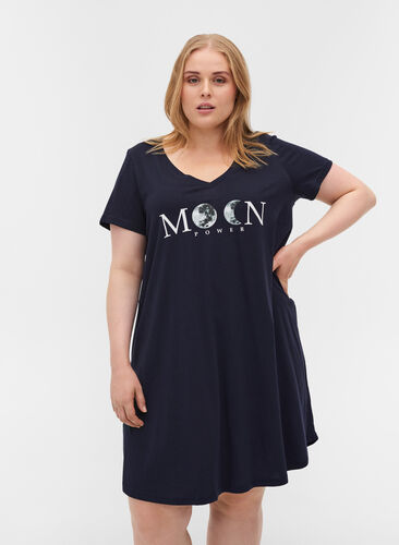 Katoenen pyjama jurk met korte mouwen en print, Night Sky W. Moon, Model image number 0