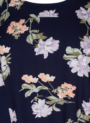 Viscose jurk met 3/4 mouwen, D.Blue/Purple Flower, Packshot image number 2
