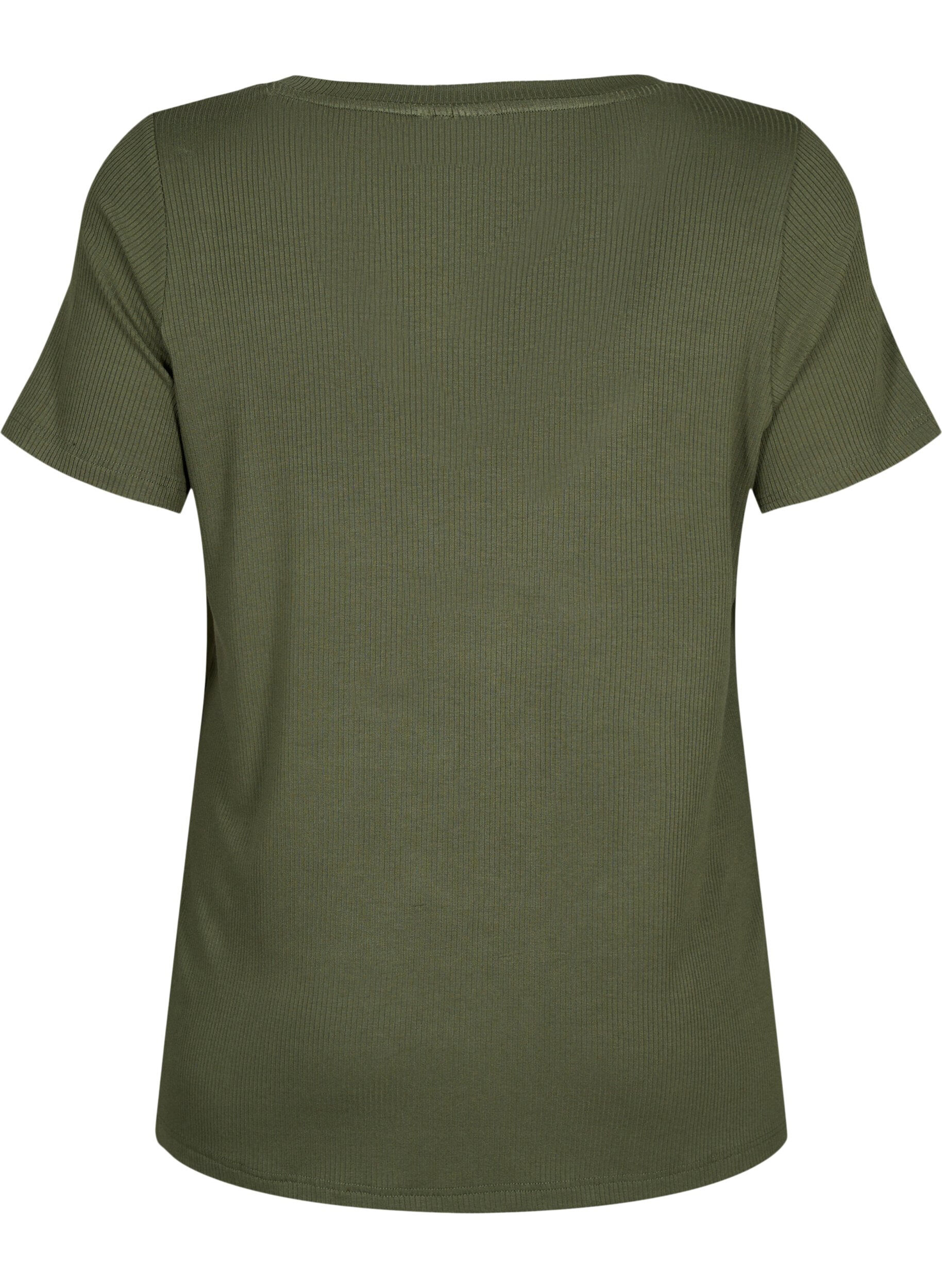 Zizzi Geribd viscose t-shirt met v-hals, Thyme, Packshot image number 1