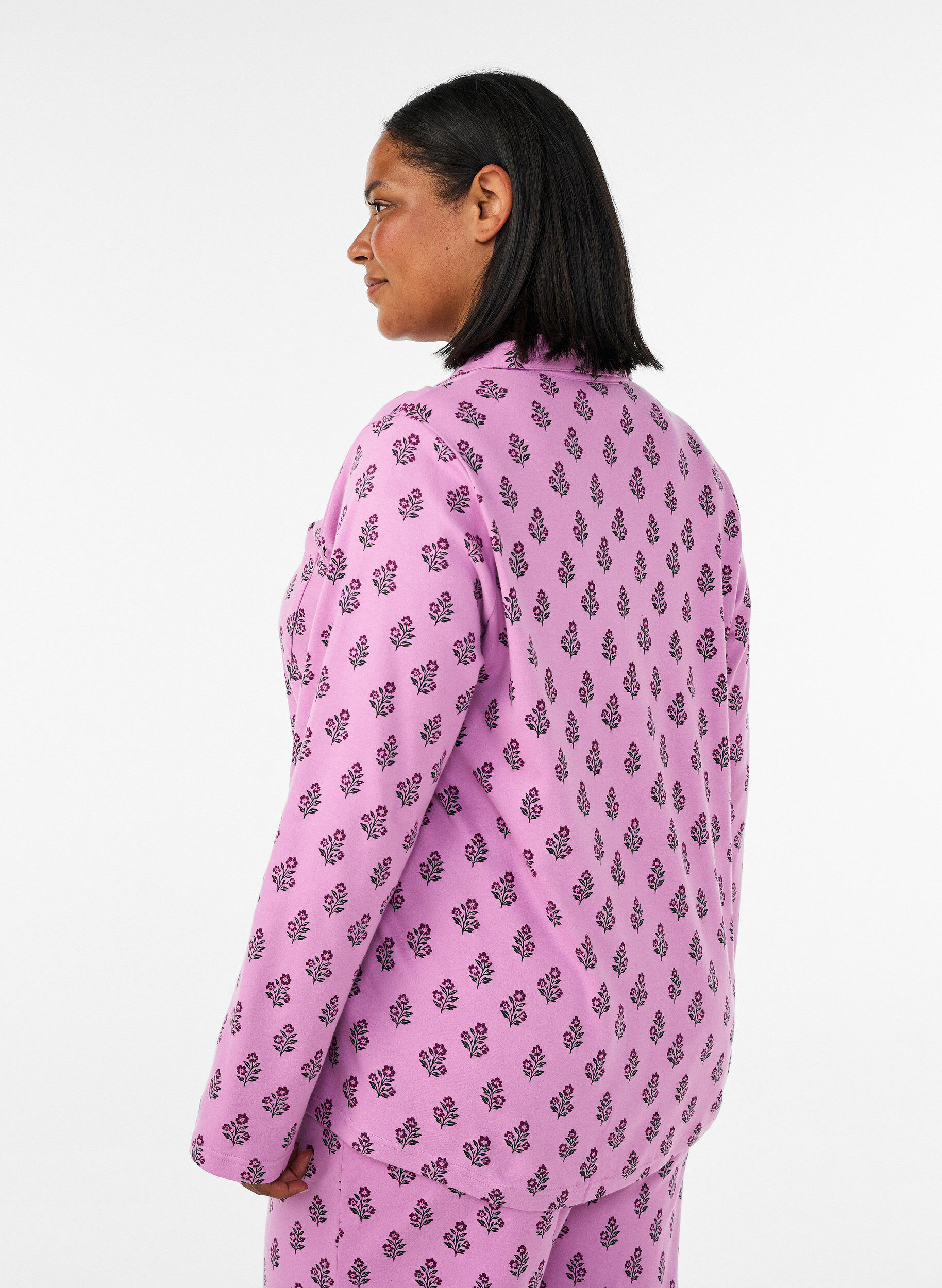 ZizziKatoenen pyjamashirt met borstzak, Roze, Model image number 2