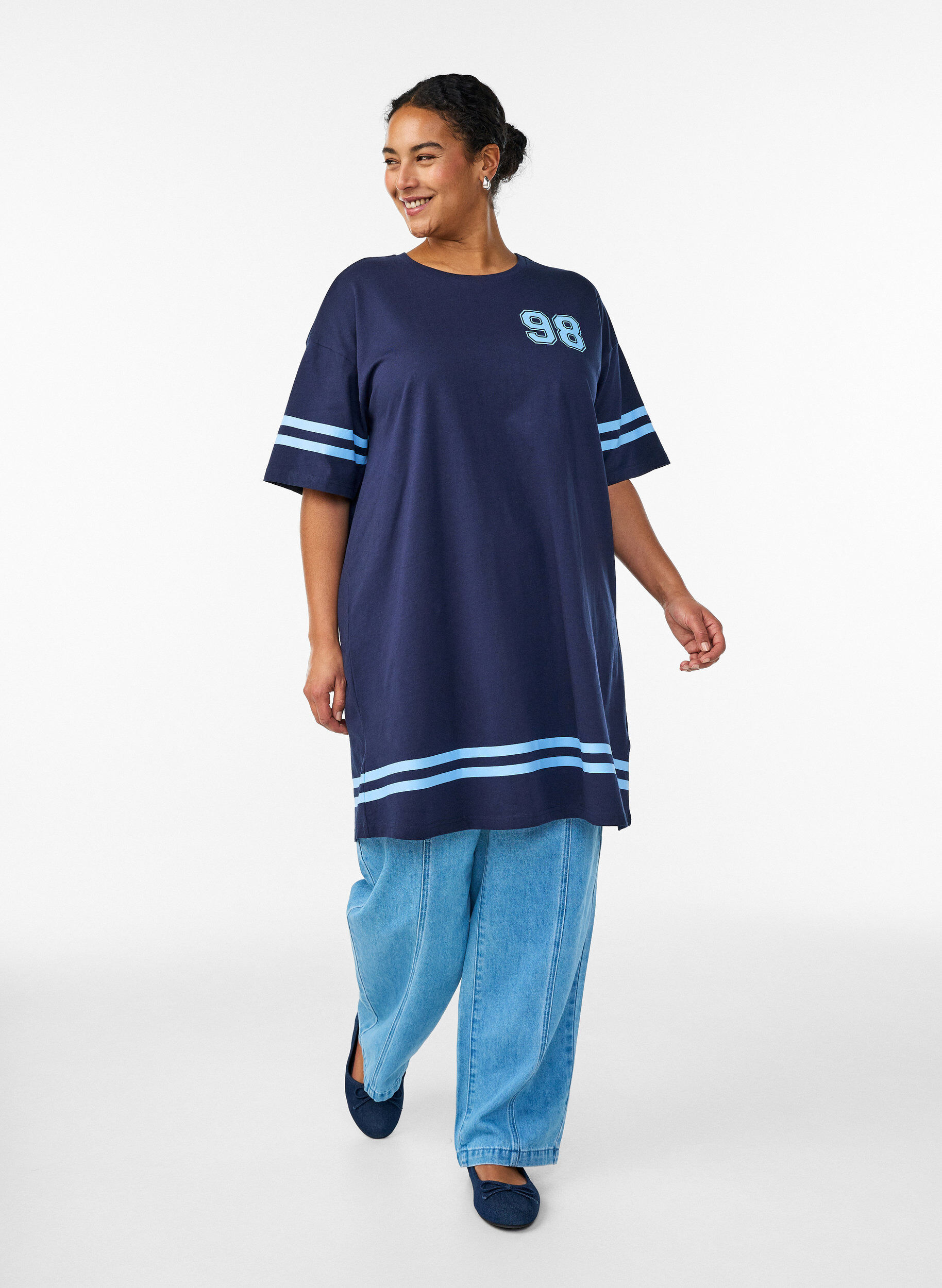 ZizziKort T-shirtjurkje met sportieve details, Blauw, Model image number 1