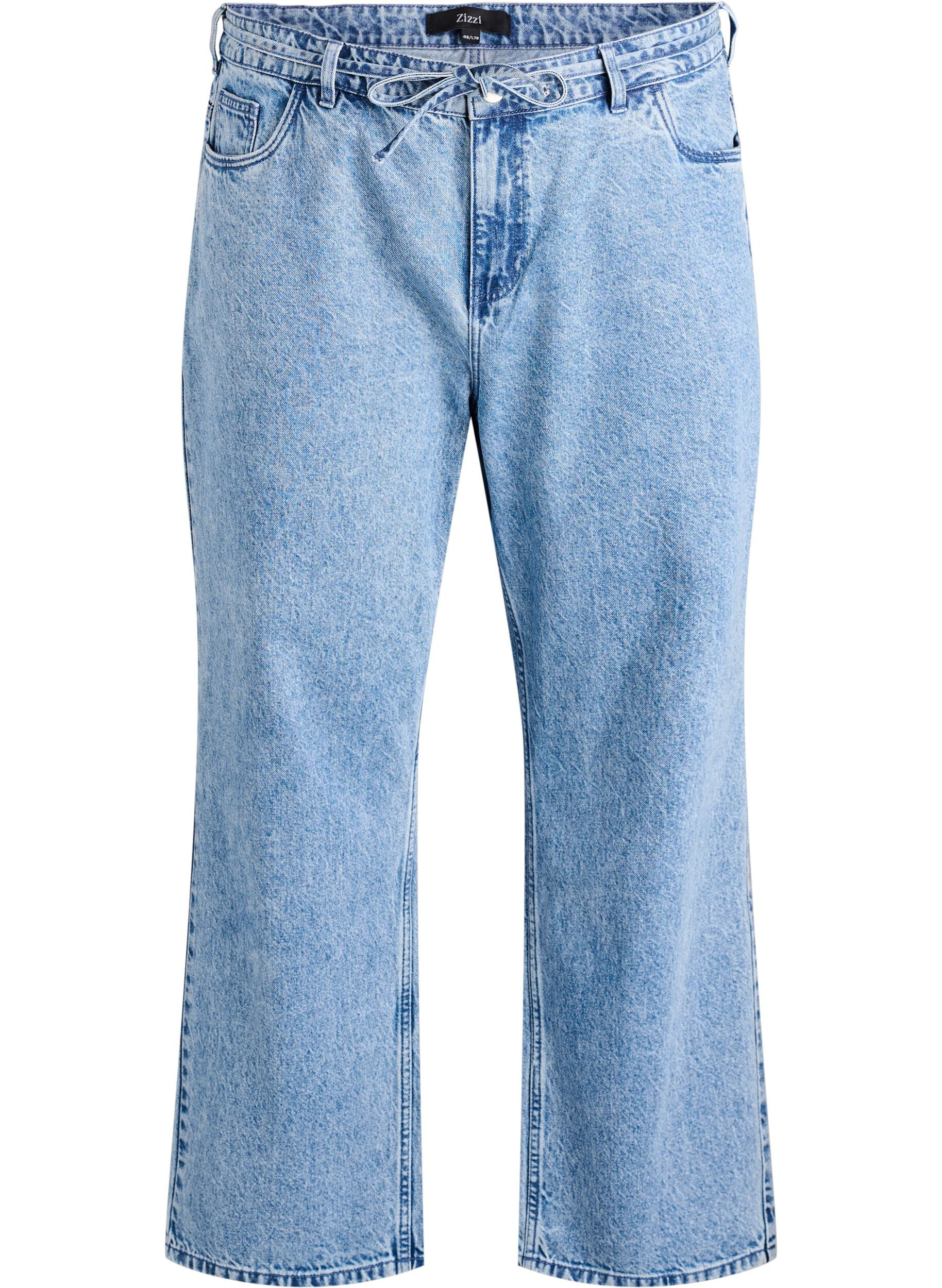 Zizzi Straight-fit jeans met een strikceintuur, Blauw, Packshot image number 0