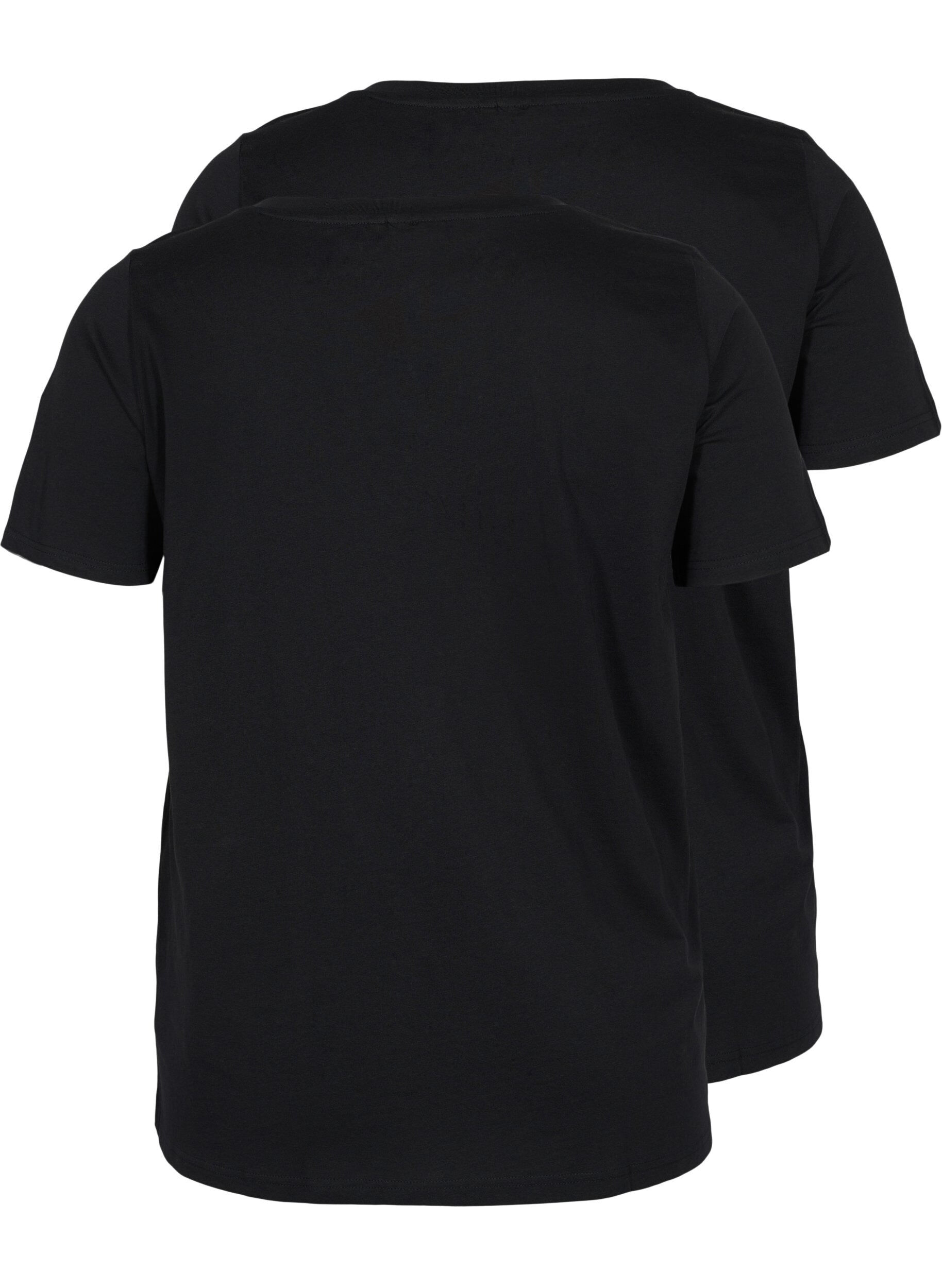 Zizzi Set van 2 basic t-shirts in katoen, Black/Black, Packshot image number 1