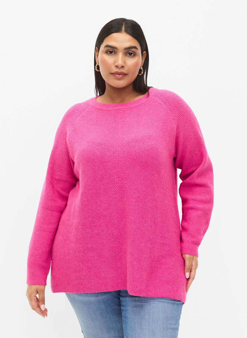 Gemêleerde pullover met zijsplit, R. Rose/White Mel., Model image number 0