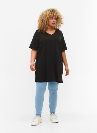 Effen kleur oversized v-hals t-shirt, Black, Model image number 2