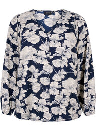 Blouse avec col en V et imprimé, Navy B. Flower AOP
