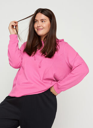 Sweatshirt met capuchon en geribbelde randen, Phlox Pink, Model image number 2