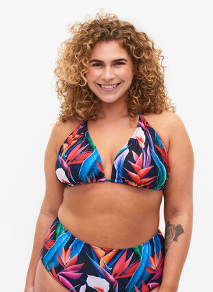 Driehoekige bikinitop met print, Bright Leaf, Model image number 0