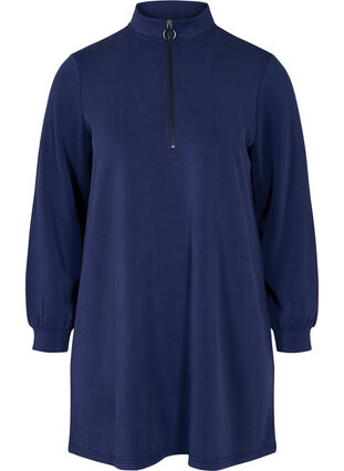 Sweat tuniek met hoge hals en rits detail, Medieval Blue, Packshot image number 0