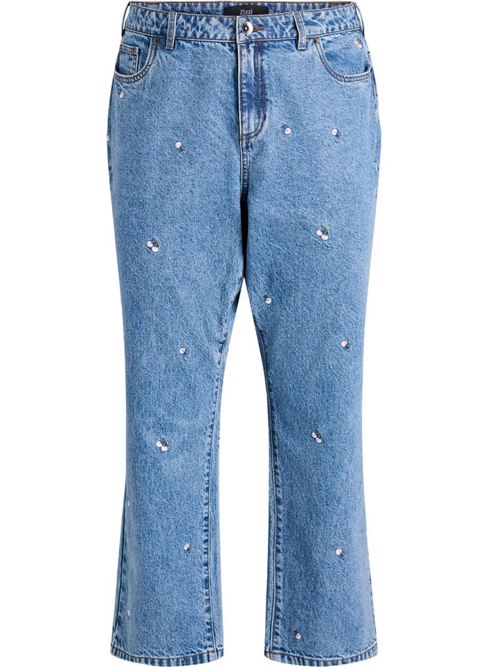 High waist Gemma jeans met geborduurde details, Blauw, Packshot image number 0
