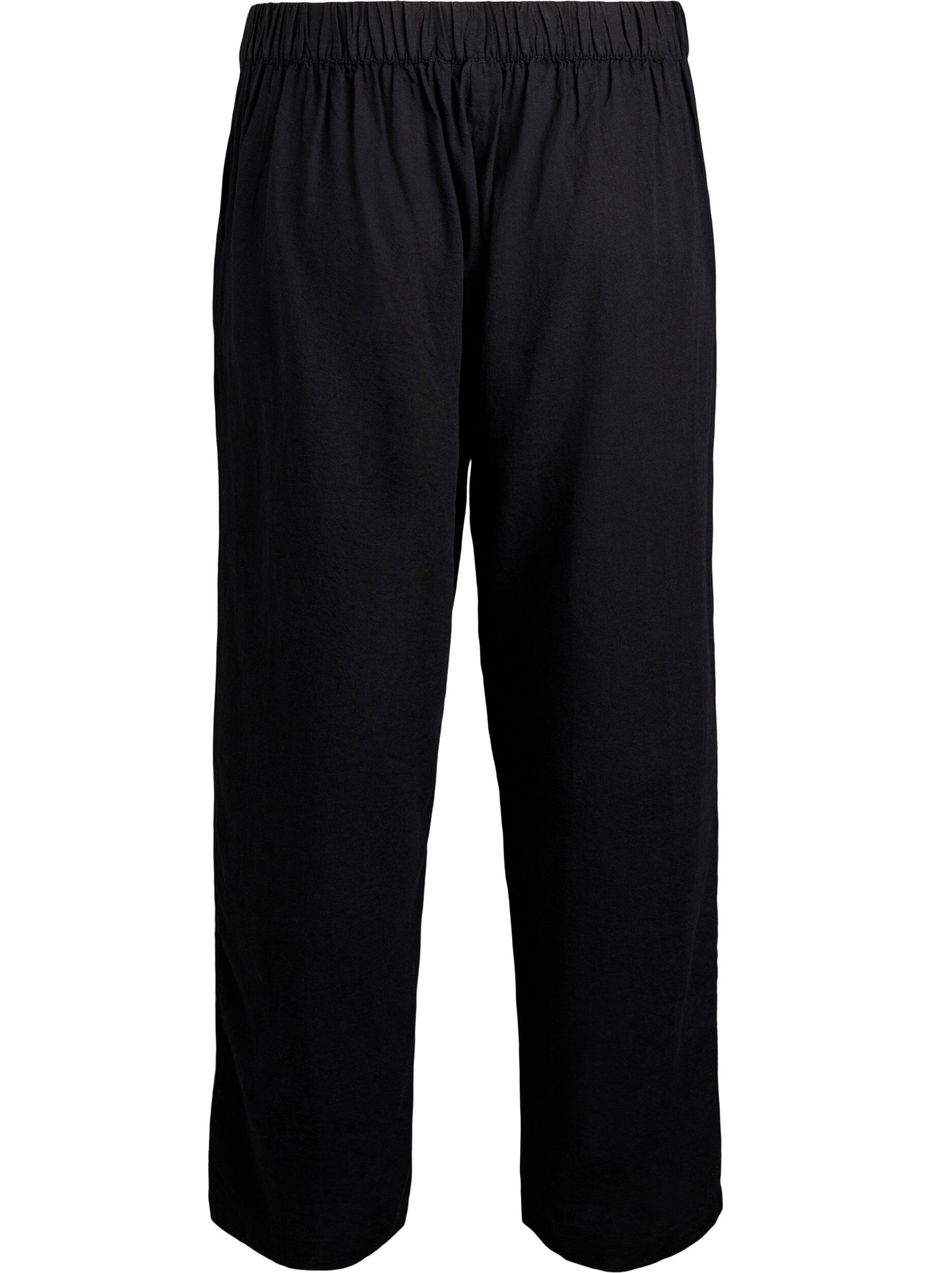 ZizziLinnen en viscose broek met losse pasvorm, Zwart, Packshot image number 1