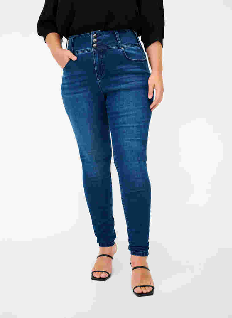 Super slim Bea jeans met extra hoge taille, Blue denim, Model image number 2