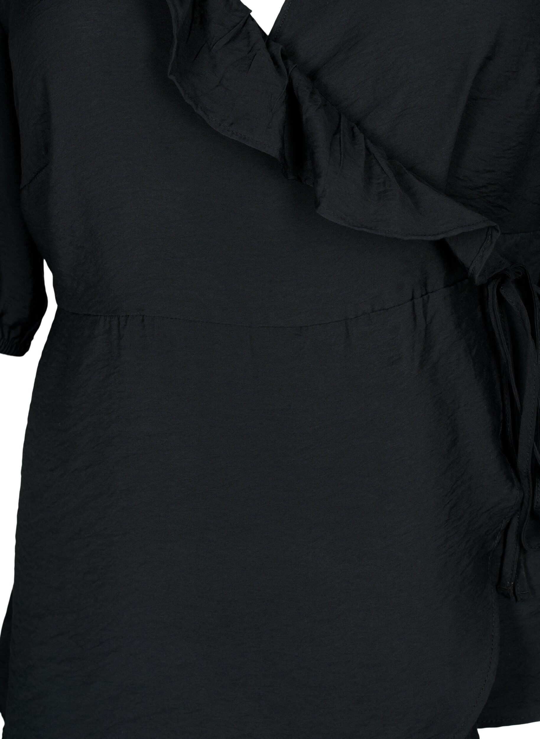 Zizzi Wikkelblouse van Viscose met korte mouw, Black, Packshot image number 2