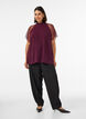 Blouse met korte kanten mouwen en hoge hals, Rood, Model image number 1